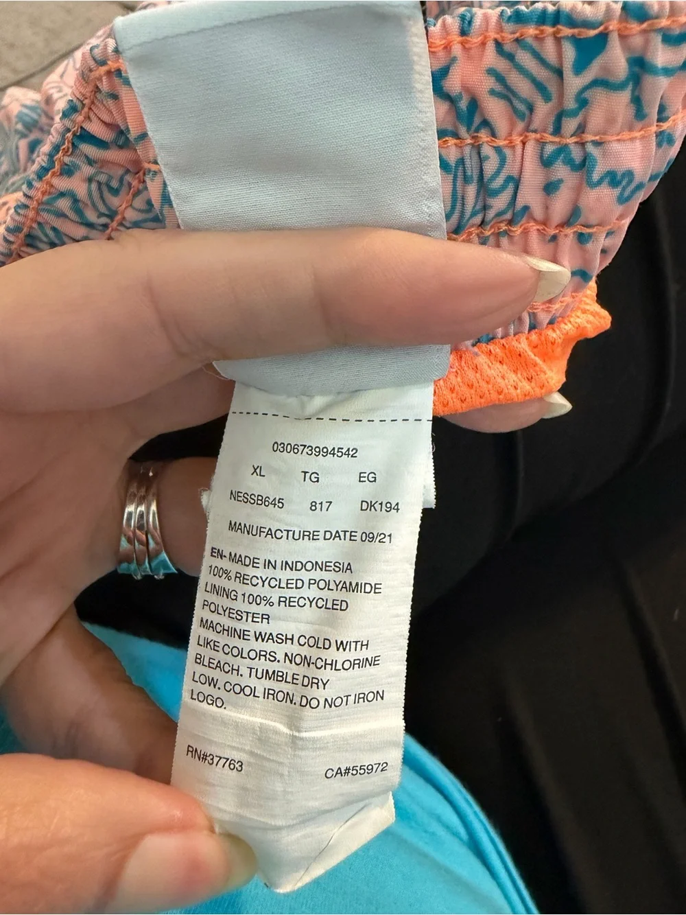 Nike Coral Swim Shorts with Blue Print and Orange Drawstring size XL 3 pockets
